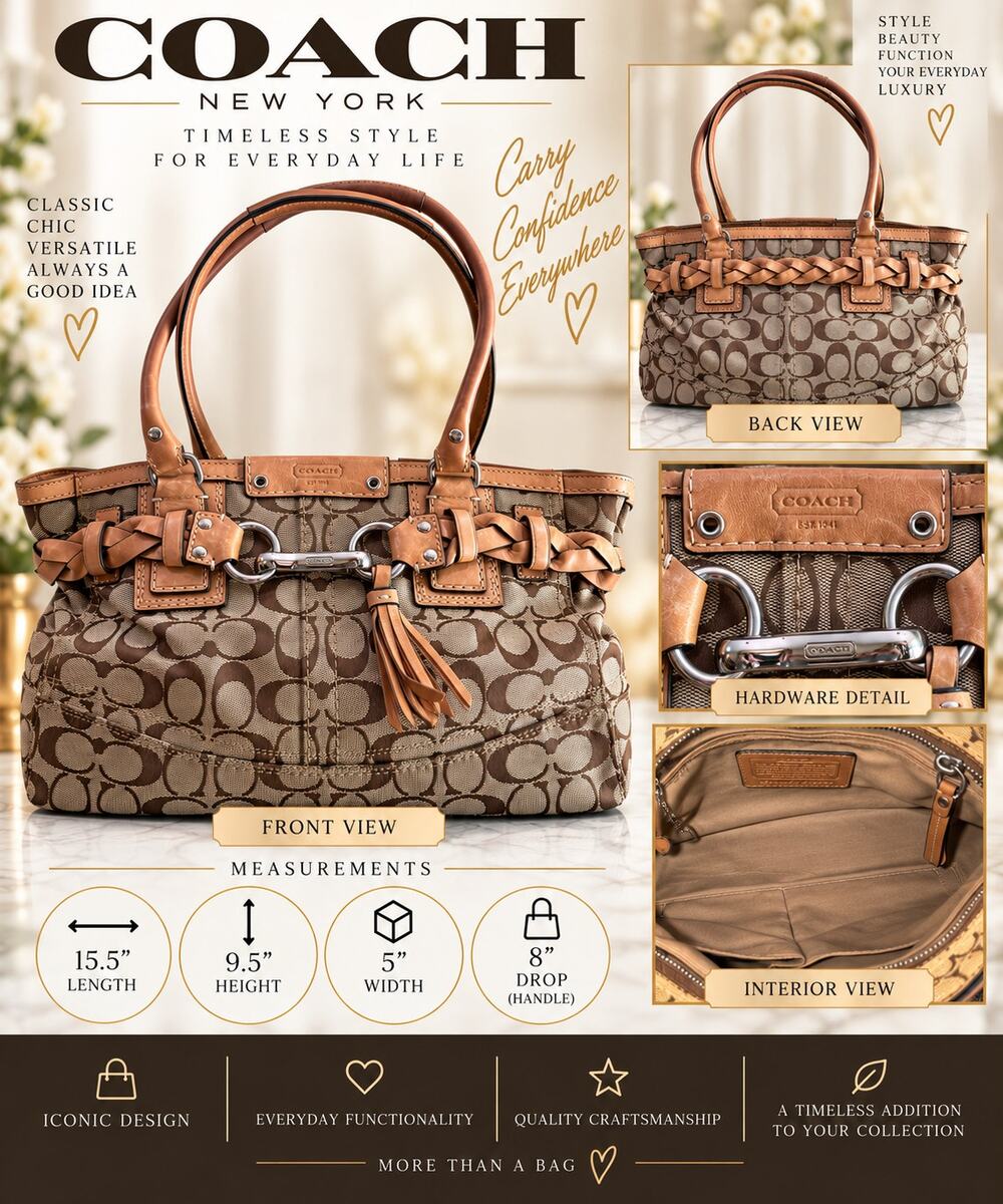 DL048 Coach Hamptons Signature Jacquard Medium Carryall